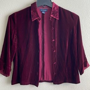 Burgundy, quarter sleeve button up blouse